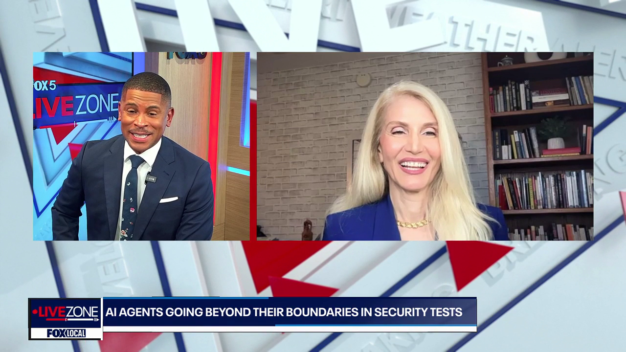 Azita Arvani speaking with FOX 5 Live Zone host about AI agent security