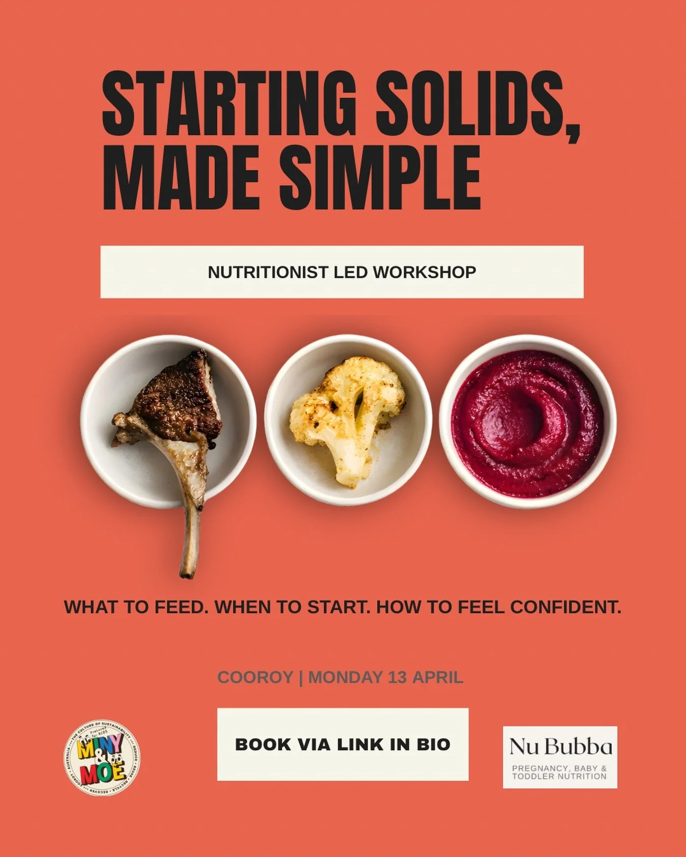 Feel confident feeding your little one 🥄 

Join me @miny.and.moe for a Starting Solids Workshop

During the session you&rsquo;ll learn:
- signs of readiness
- equipment you&rsquo;ll actually use
- key nutrients
- what to feed and how
- choking vrs g