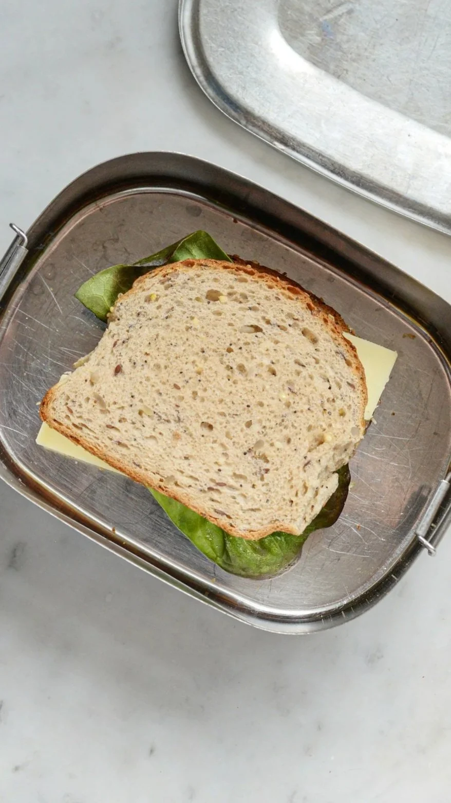 healthy kids sandwich on multigrain bread with cheese an lettuce