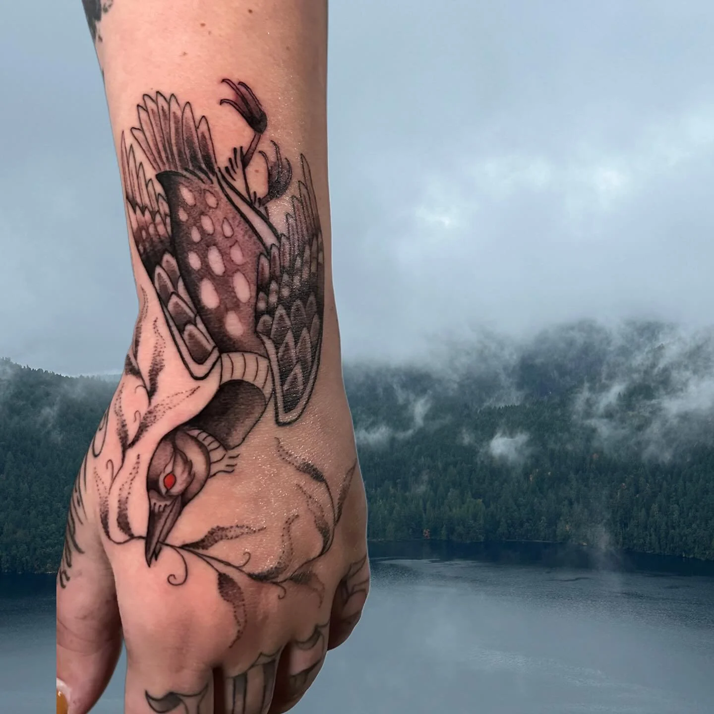 A loon and other projects I worked on this week🌟🌿💟 booking January! 
.
.
.
#rhodeislandtattoo #ritattoo #naturetattoo