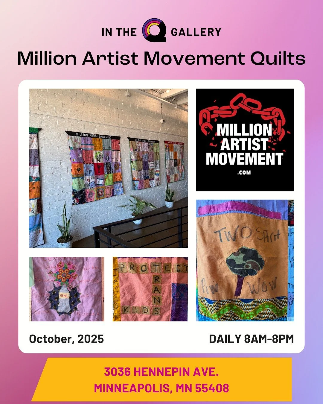 🪡 Gallery Exhibition: Quilts of Liberation by Million Artist Movement 🧵
Join us in celebrating the powerful community quilts of Million Artist Movement (MAM) @million_artist_movement — a collective of Black, Brown, and Radical Artist Revolut