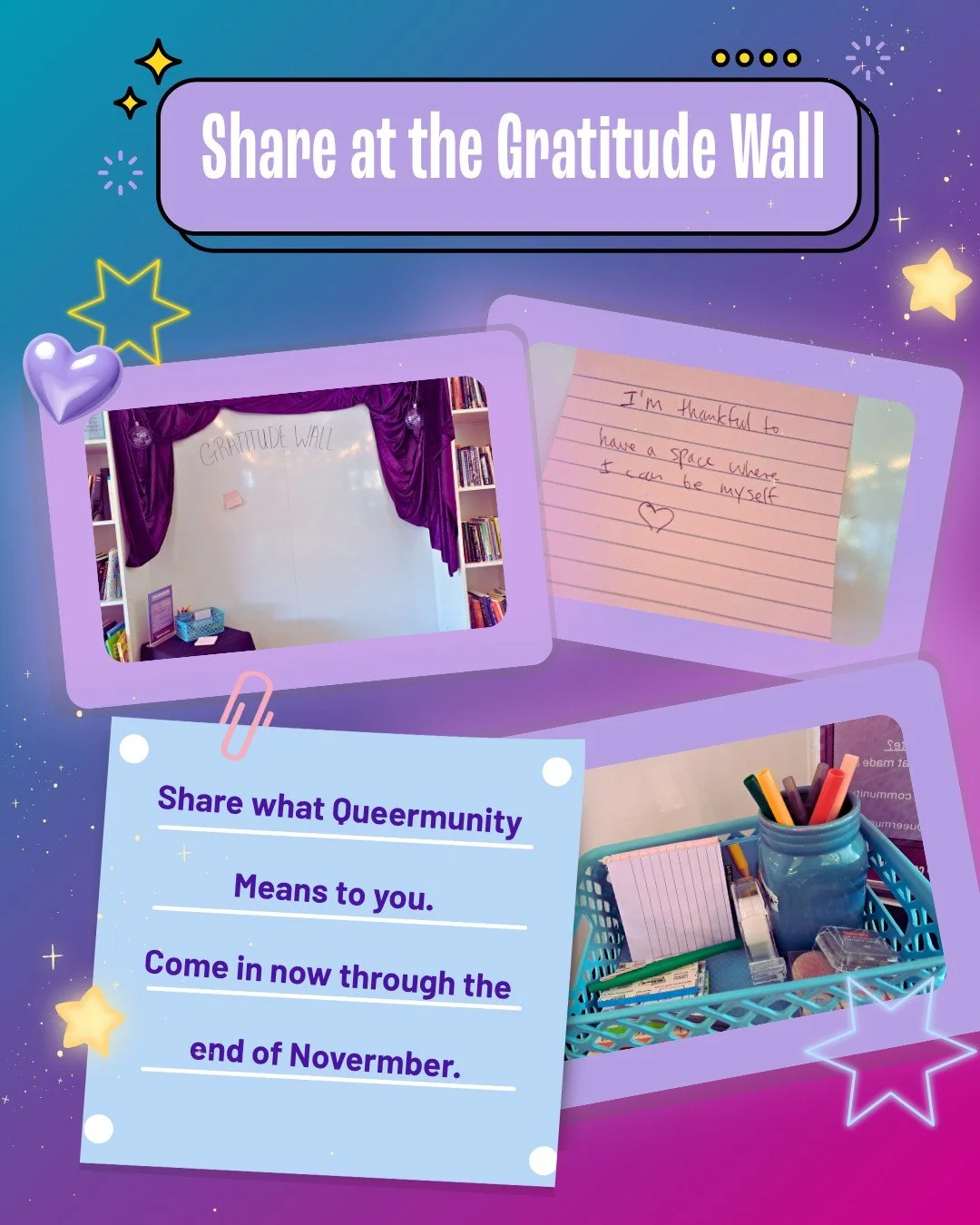 We are so grateful for you, our friends, co-conspirators and chosen family. You are at the heard of everything we do and we are so grateful to co-create programs, connections and opportunities to grow and strengthen our community together. We are so 