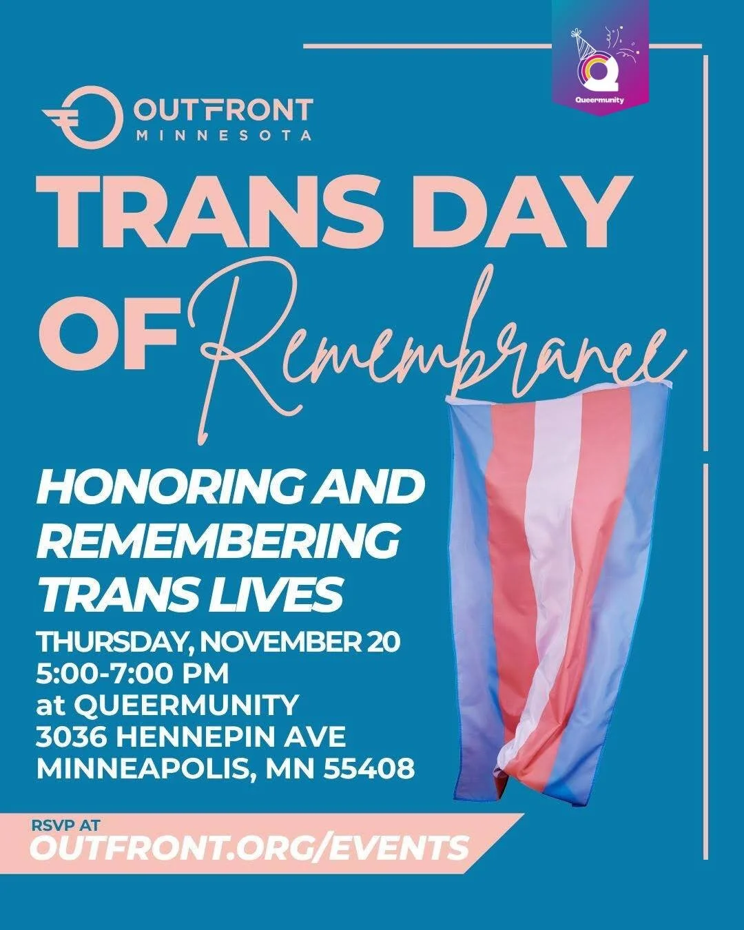 Join us Nov 20th for Trans Day of Remembrance.

Come celebrate trans lives, honoring trans memory and history while lifting up joy, creativity, and community care.

5 PM - 6 PM
Participate in a zine-making workshop &amp; order from the Caf&eacute;

6