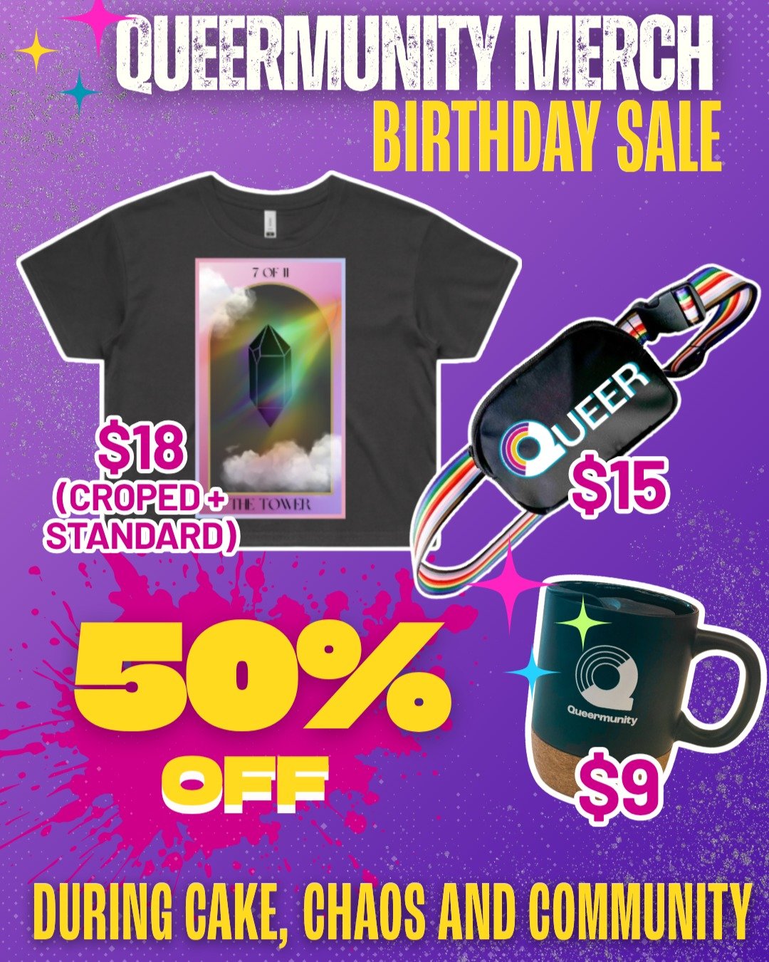 50% OFF All Q Merch!

Join us for our birthday party Cake, Chaos, &amp; Community, and snag our merch at a bargain price during the event! 

This Saturday, Nov 22, 5 pm - 10pm at Queermunity. 

🎟️ Ticket link in bio or at &rarr; QueermunityMN.com/ev