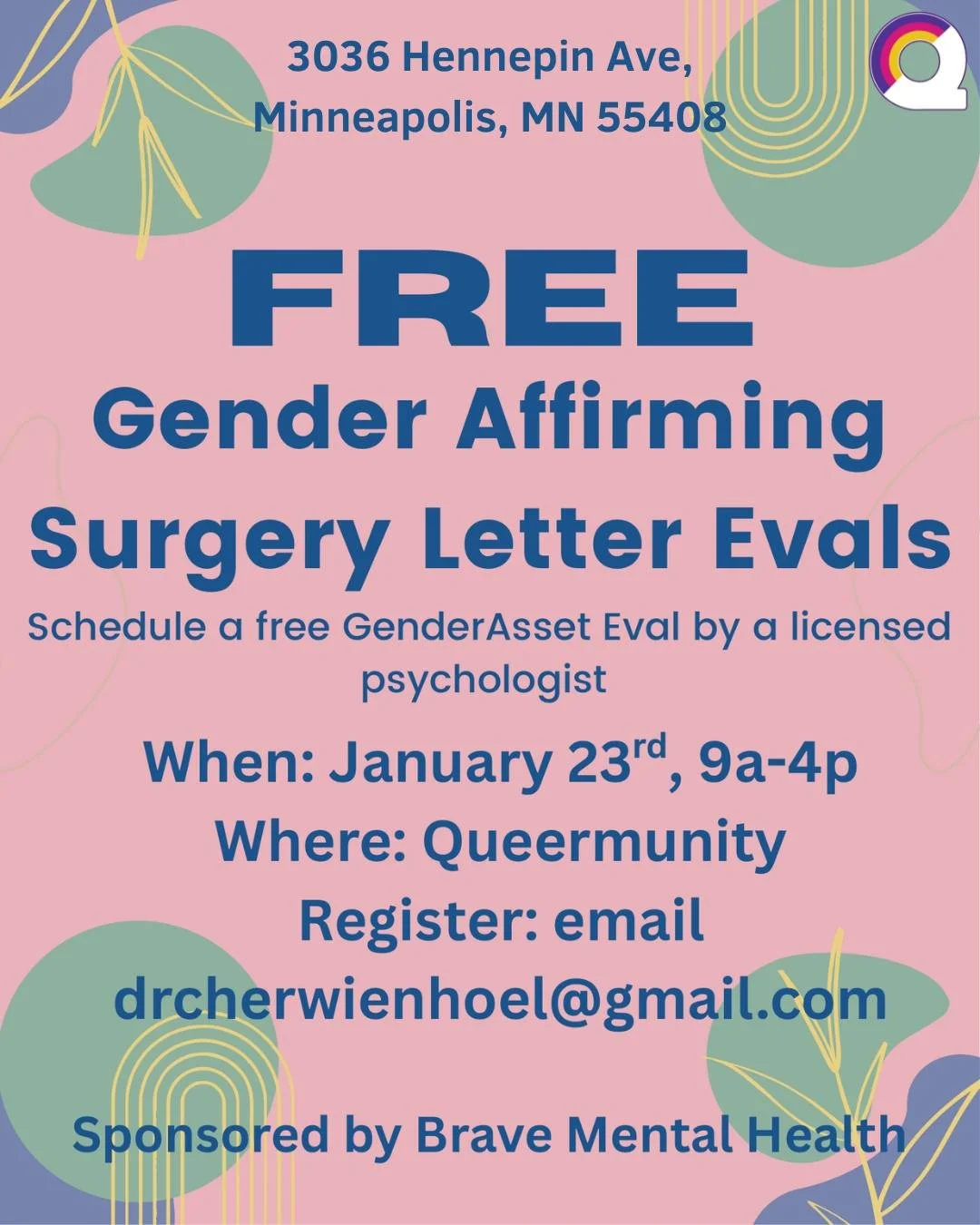 FREE GenderAsset evaluations for people seeking gender affirming surgeries!

Brave Mental Health&rsquo;s licensed psychologists and their team of evaluators are offering this service to help reduce the gatekeeping around affirming surgeries.

Meet wi