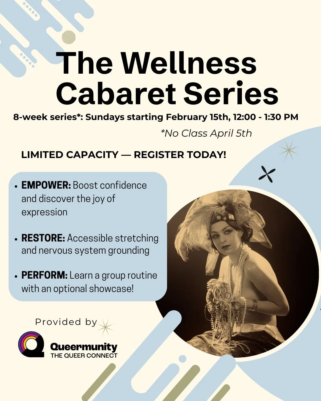 Ready to find your light and center your well-being with the art of performance? 💫

Step onto the stage of self-care with this 8-week journey designed for adults (18+) of all bodies and abilities!

Whether you are looking to improve your physical mo