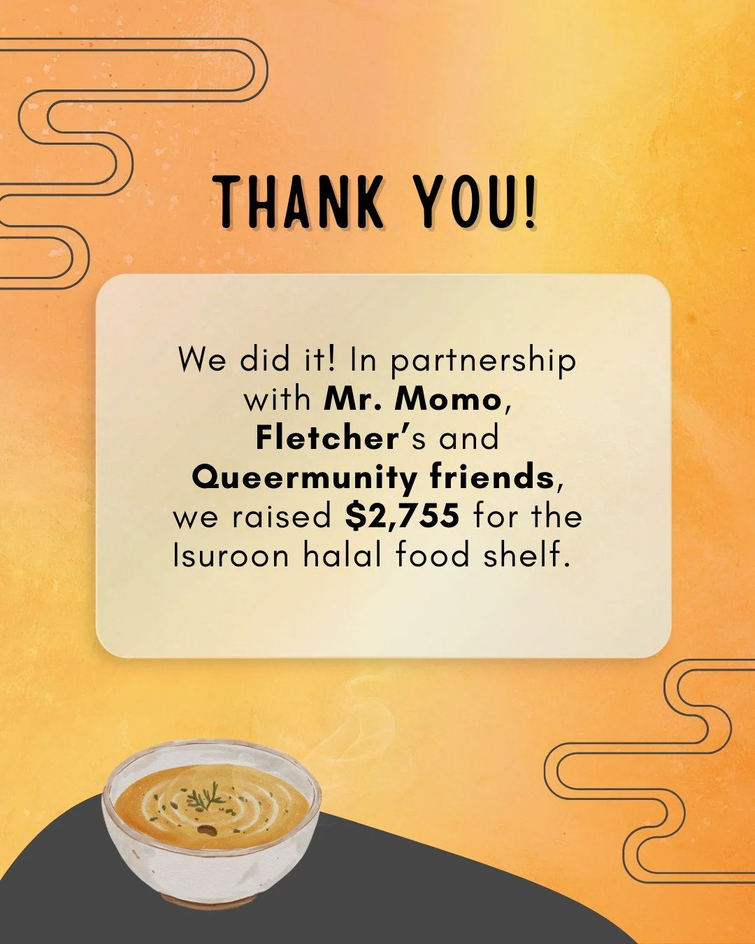 Thank you to everyone who showed up on Friday, made a donation, or helped spread the word! 

Because of your contributions, we met our goal and more! 

Your donation will help fund Halal food for Isuroon&rsquo;s food shelf during Ramadan. 

Thank you