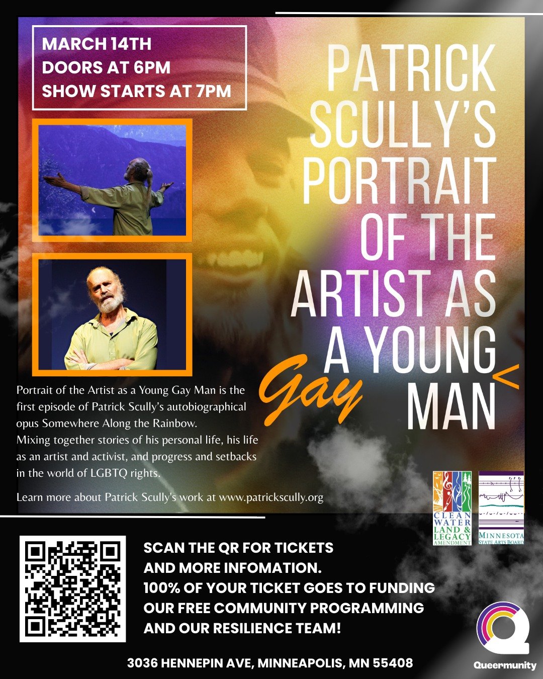 Join us for a one-man show performed by Minnesota's very own Patrick Scully!

This first show in a series of performances mixes together stories of Scully&rsquo;s personal life, his life as an artist and activist, and progress and setbacks in the wor