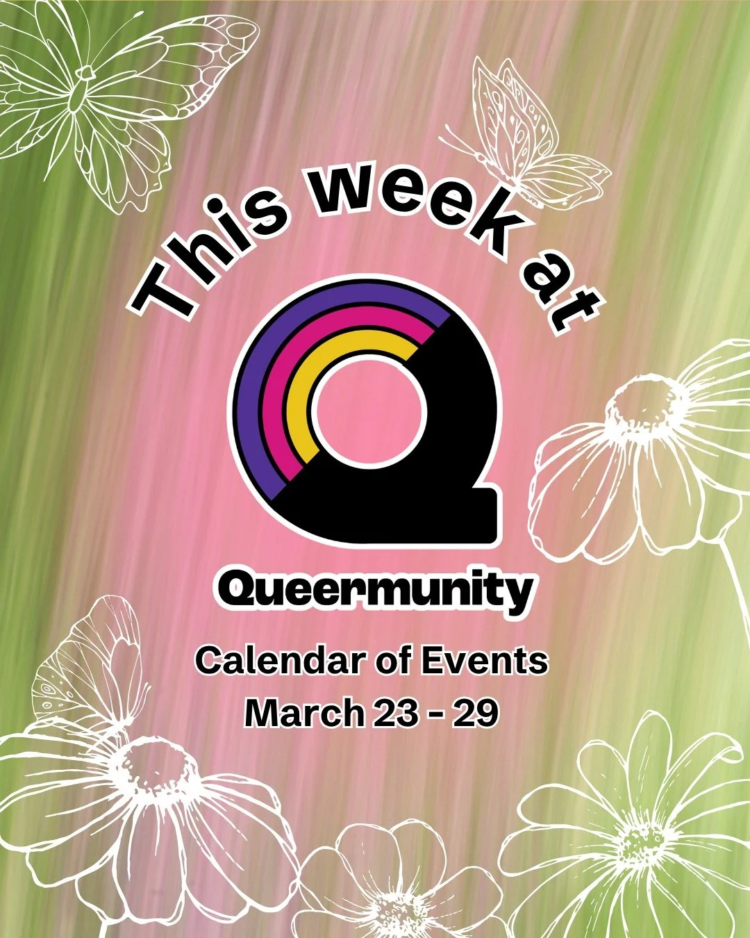 🦋 What's happening this week at Queermunity: 

❤️ Knit Happens
Monday, March 23, 4:00 &ndash; 8:00 pm

🧡 Neurodivergence: Queering the mind with Brave Mental Health
Monday, March 23, 5:00 &ndash; 7:00 pm

💛 Clinic 555 free sexual health services H