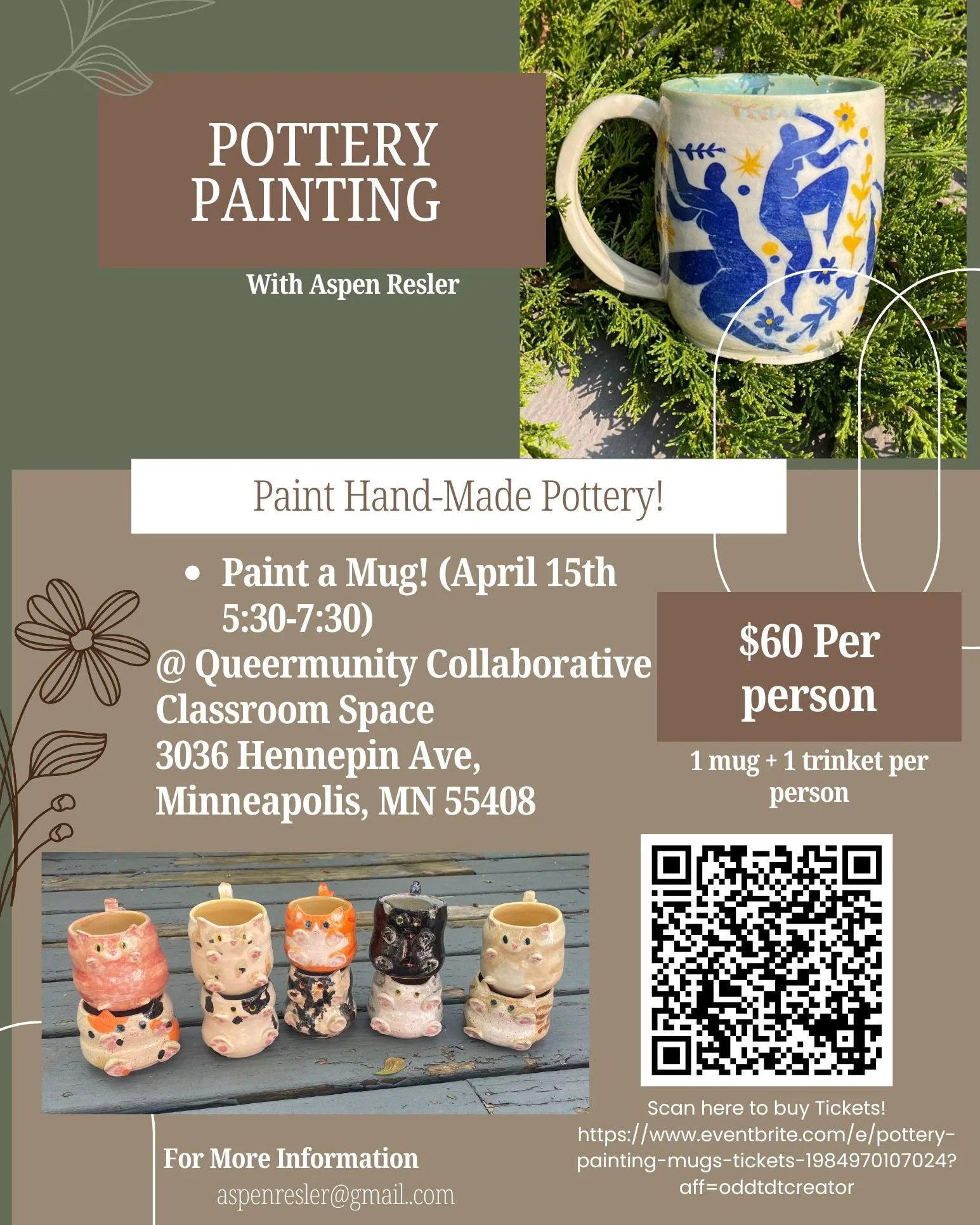 Ready to get your hands a little messy and your creativity flowing? 

Join us in person for a fun-filled pottery painting session where you'll transform hand-thrown mugs into your own unique masterpieces. Bring your friends, bring your ideas, and let