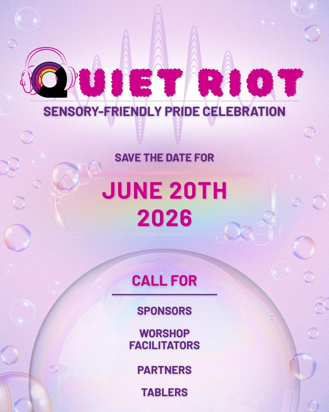 Last year, we had over 300 attendees come to our sensory-friendly pride celebration!

We&rsquo;re bringing it back for another year, providing a space for queer joy without compromising comfort.

We&rsquo;re looking for community partners, sponsors, 