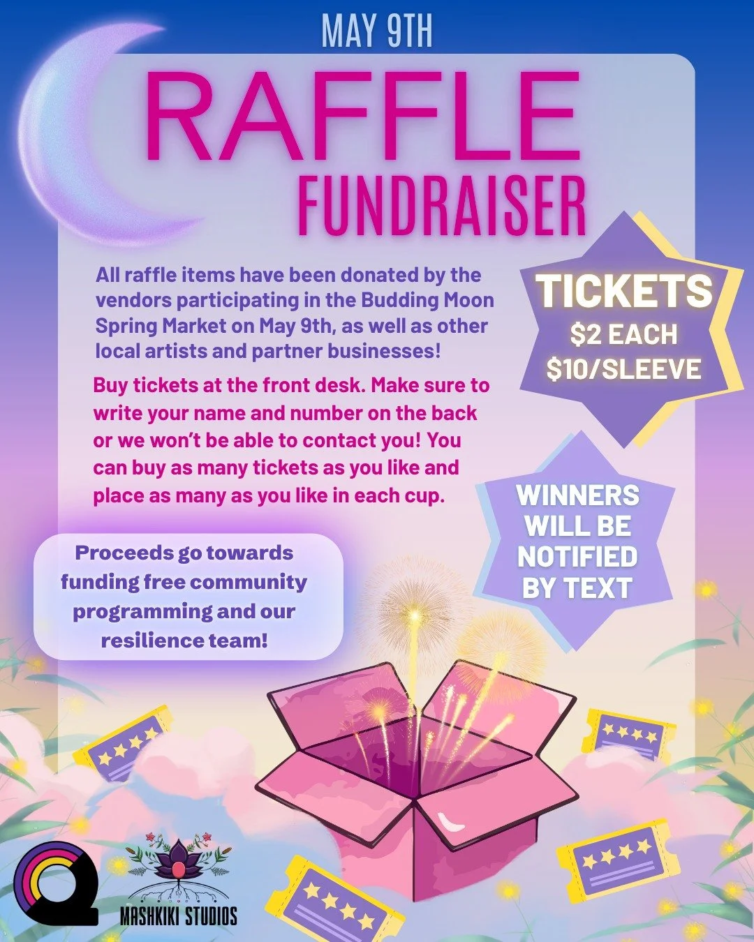 As part of the ZAAGIBAGAA GIIZIS A Budding Moon Spring Market with @mashkiki_studios  we will be hosting a raffle to support our Resilience Program. 

Items have been donated by vendors participating in the market, as well as other local artists! 

S