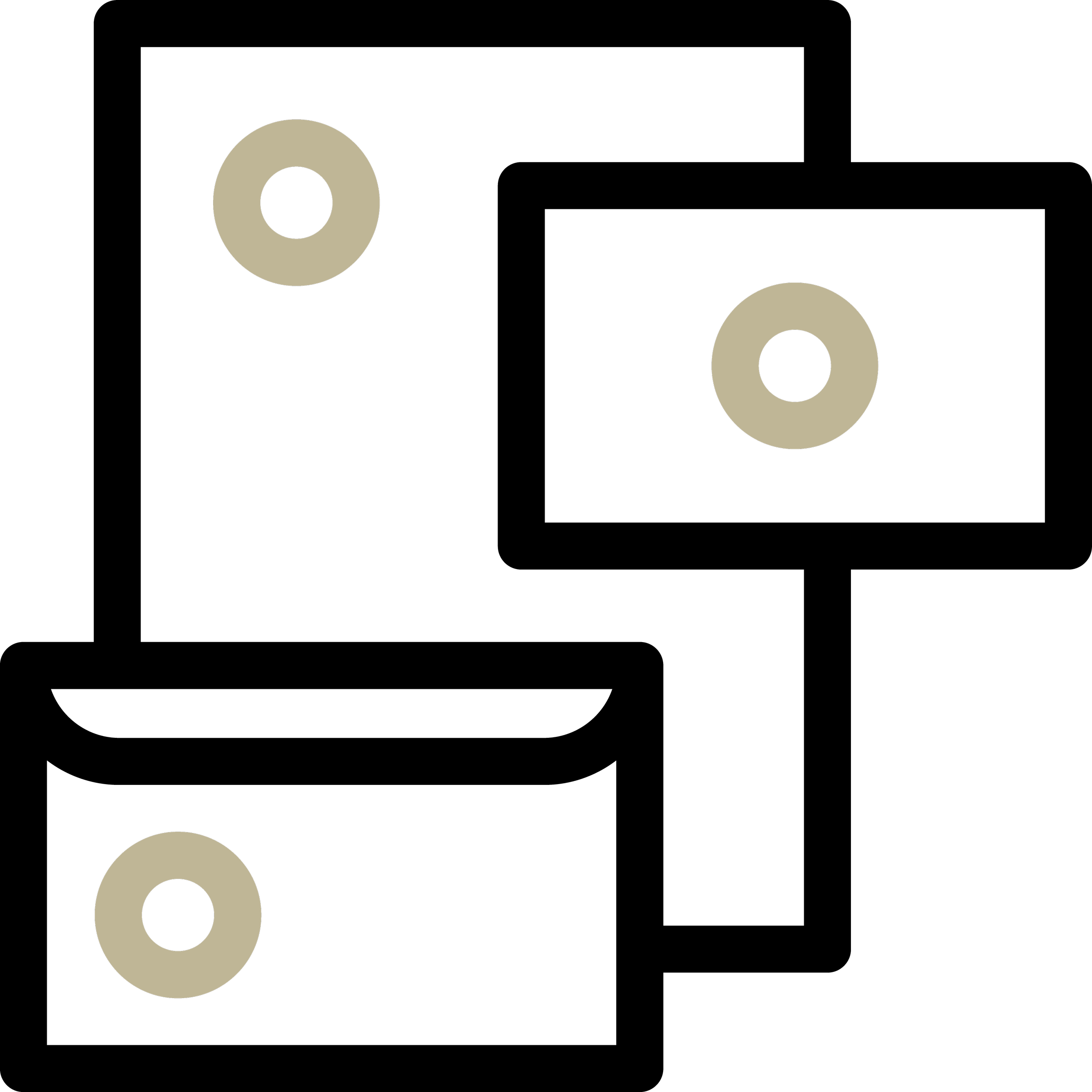 Illustration of stationery with golden circular areas indicated where a logo would be placed.