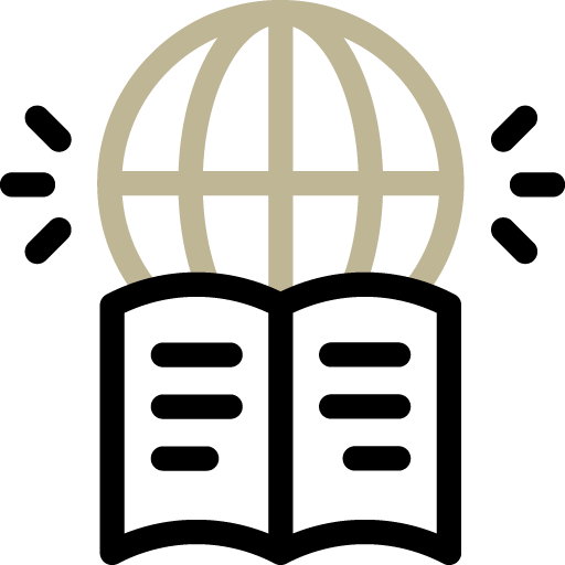 Icon of a golden globe with black book.