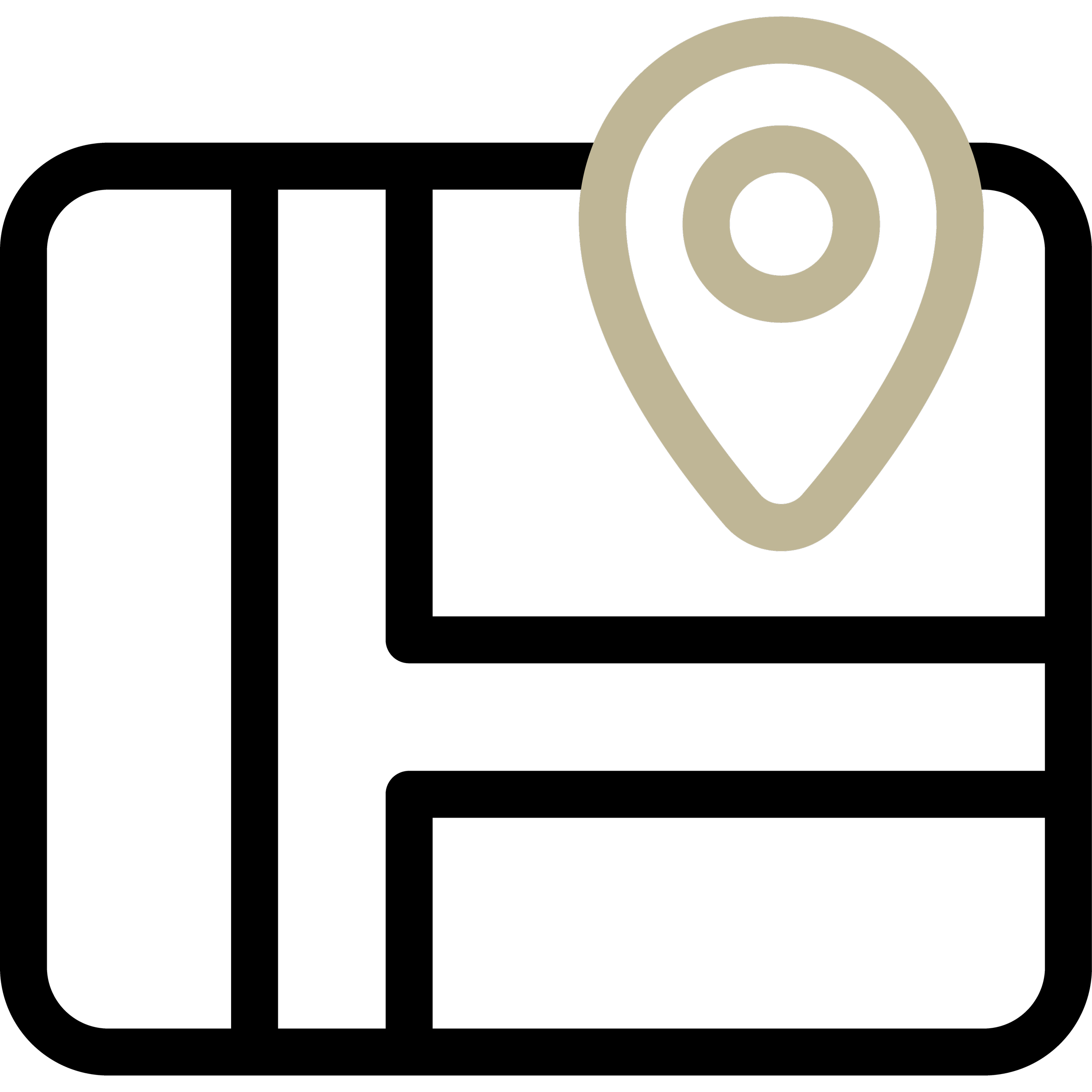 A black background with a beige map pin icon.