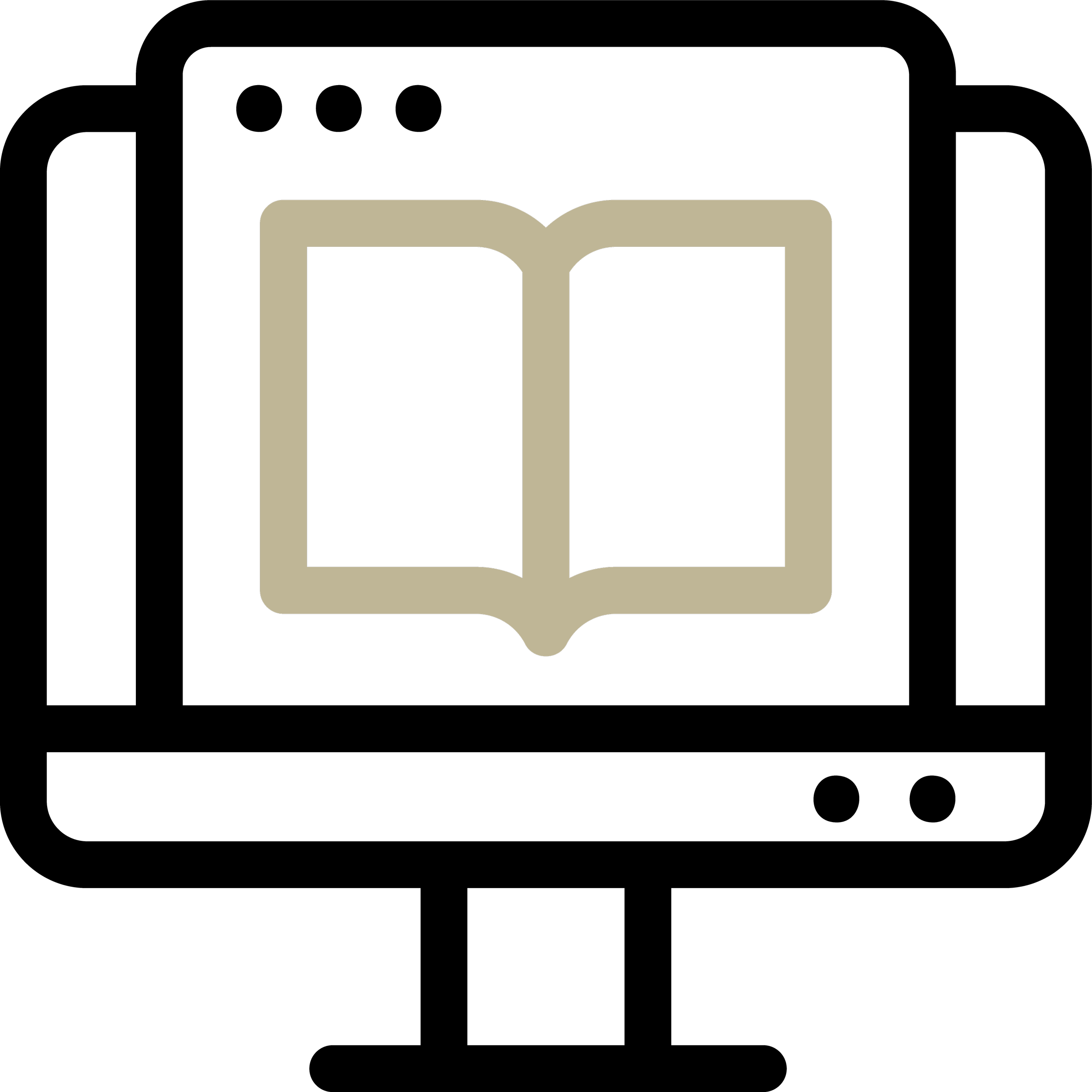 A black icon of an goden open book within a computer monitor.