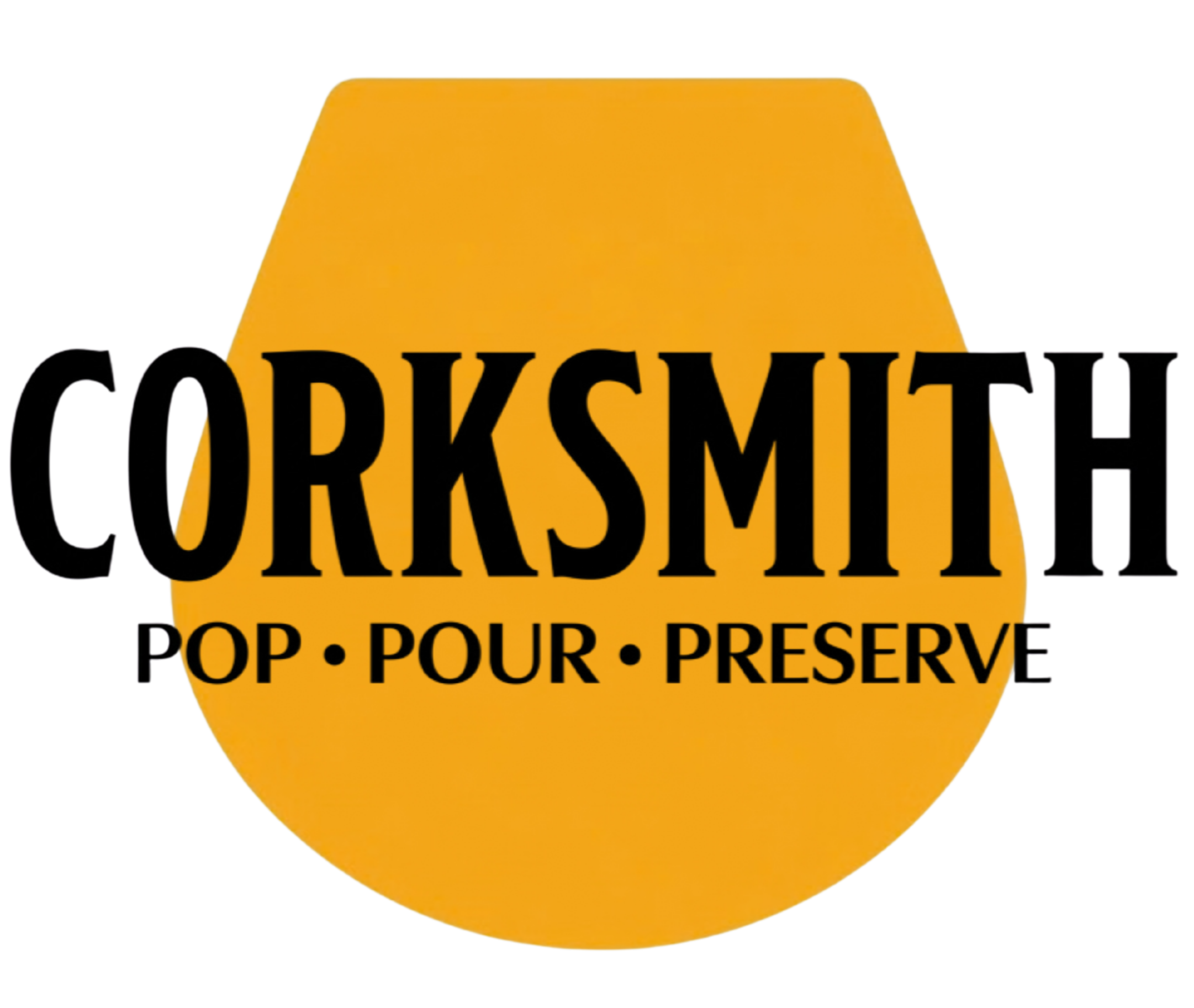 Yellow octagonal sign for popcorn with black text: 'CORKSCREW POP • POUR • PRESERVE'.