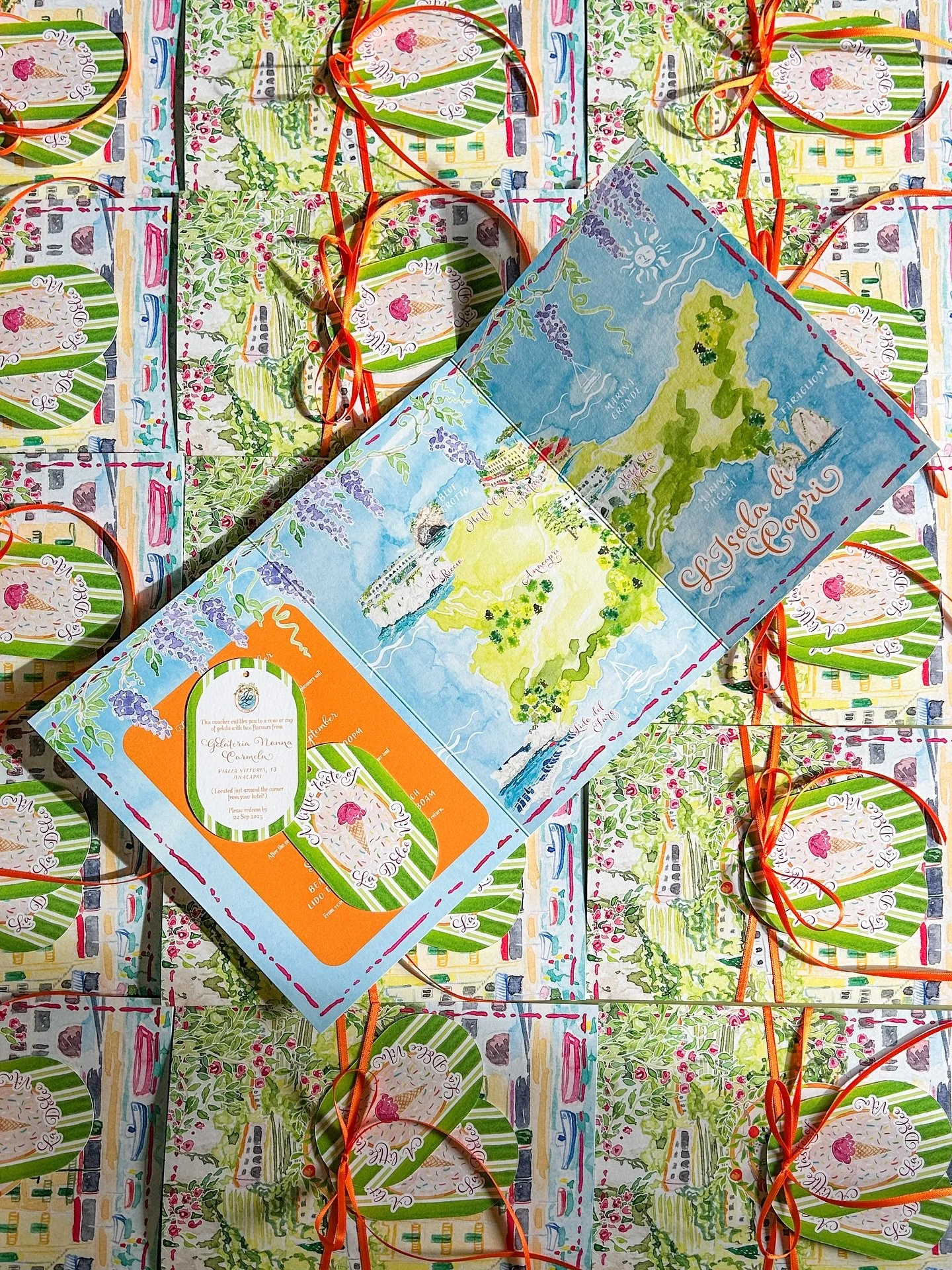 The most exciting part of the process for me is seeing each couple&rsquo;s vision come to life in print, like this colourful trifold welcome card for J&amp;L&rsquo;s Capri celebration, complete with gelato gift tags. 

As my 2026 calendar begins to f