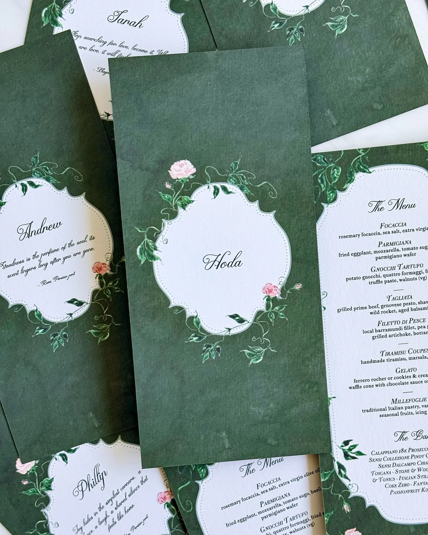 Pure elegance and fairytale romance for H&amp;N&rsquo;s celebration last year.

Menus with guest names, and a painted map of the gorgeous @redleafwollombi within folded pockets containing the weekend program. 

💌
#weddinginvitations #weddingstatione