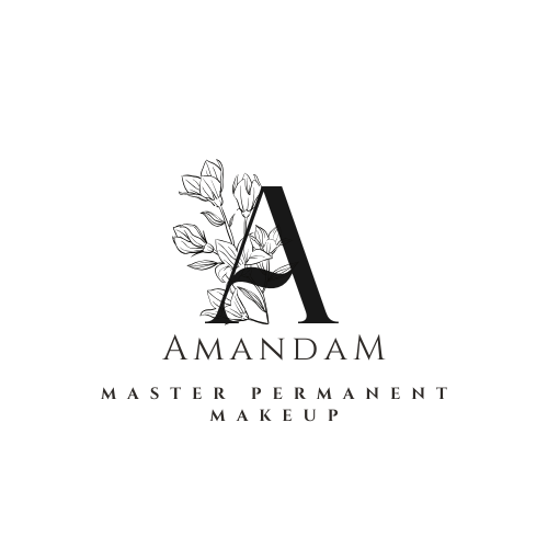 Logo for Amandam Master Permanent Makeup featuring a floral illustration and text.