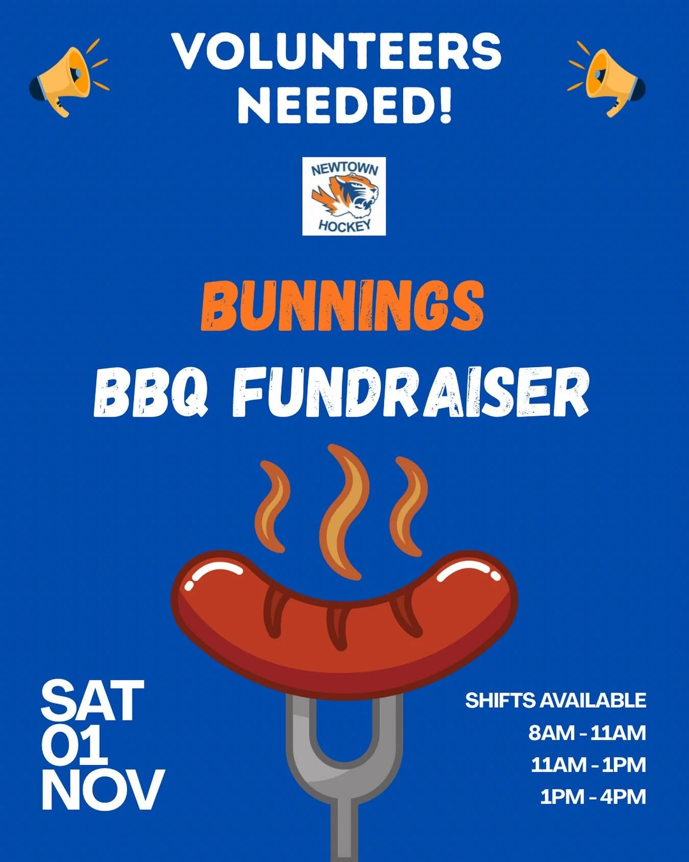 😎 We are looking for volunteers to help out with our BBQ fundraiser at Bunnings on Saturday, 1st November 2025.

Shifts available:

&bull; 8:00am - 11:00am
&bull; 11:00am - 1:00pm
&bull; 1:00pm - 4:00pm

If you&rsquo;re interested in helping out, pl