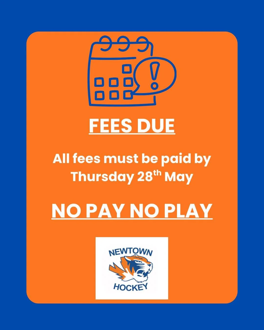 All fees are now due. 

Please have all fee payments finalized by Thursday 28th May to avoid missing any games. 

Any questions please contact our treasurer Courtney - 
Courtney.gurney@outlook.com