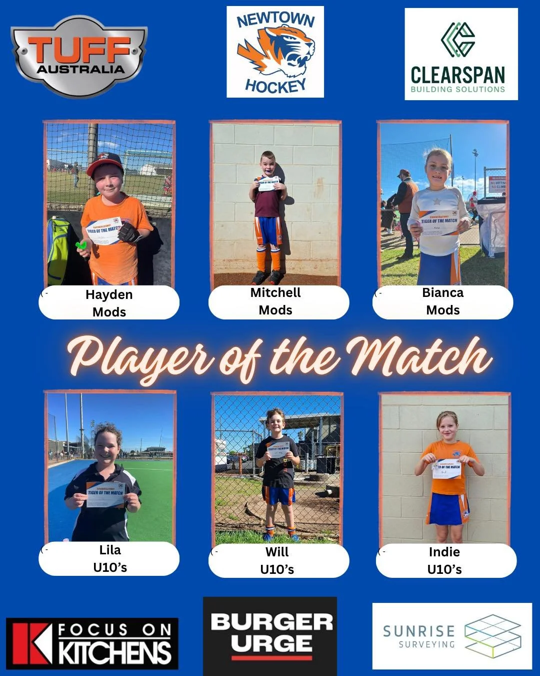 🏑Our Player of the match recipients for last weekends games🐯 

Thank you to Burger Urge Wilsonton for our Player of the match awards this season