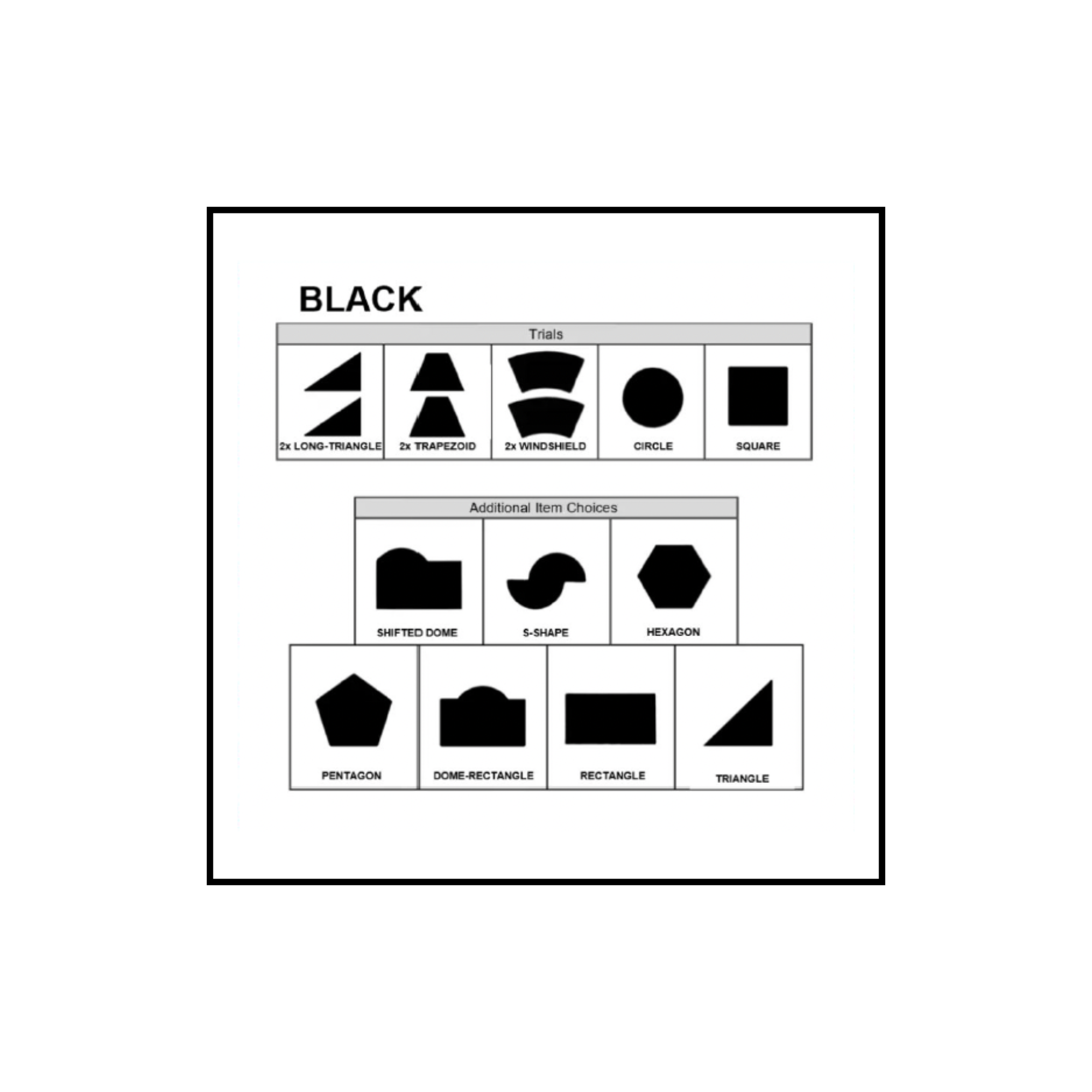 Change to Tactile Perception Shapes (TP:S) 3D printed black shapes