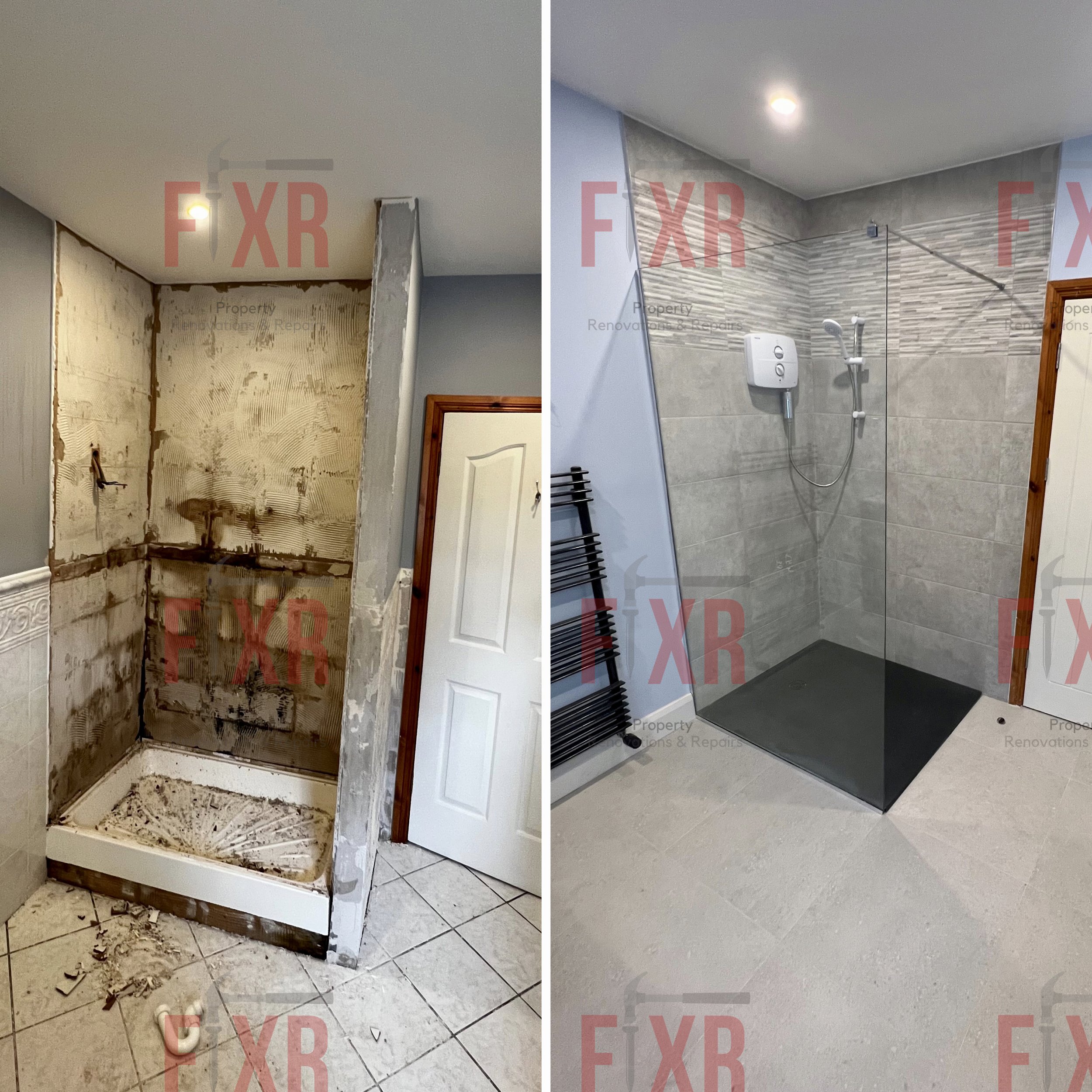 Shower Renovation. Water damage repair. Plumbing