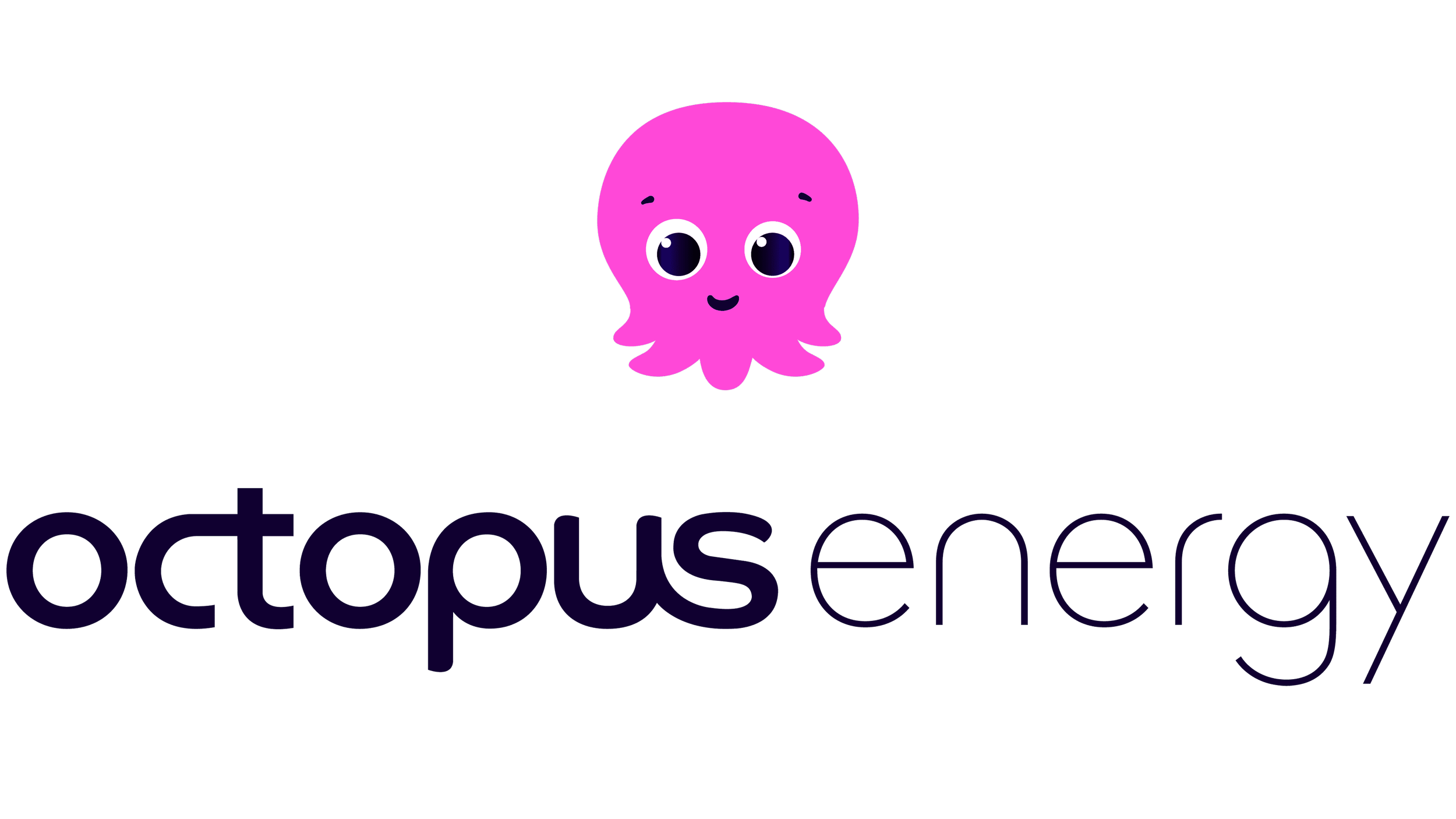 A logo featuring a cute purple cartoon octopus with big eyes and a smiling face, above the word "octopus energy" in lowercase black letters.