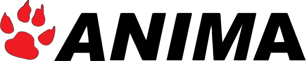 Logo med en rød hundepote og teksten 'ANIMA'