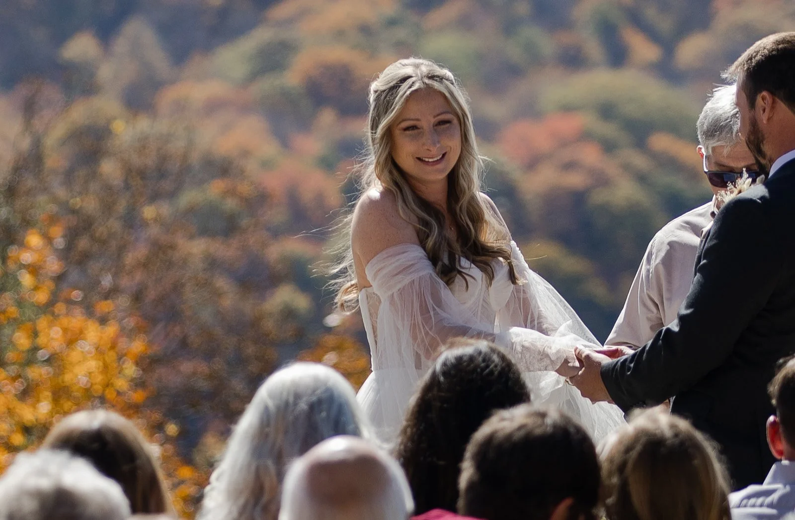 Bride smiles at Smoky Mountain micro-wedding near Blue Ridge Parkway