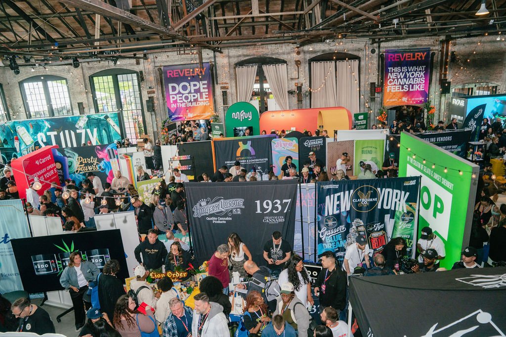 An overhead view of the booths and attendees at Revelry Buyers’ Club in Hudson.