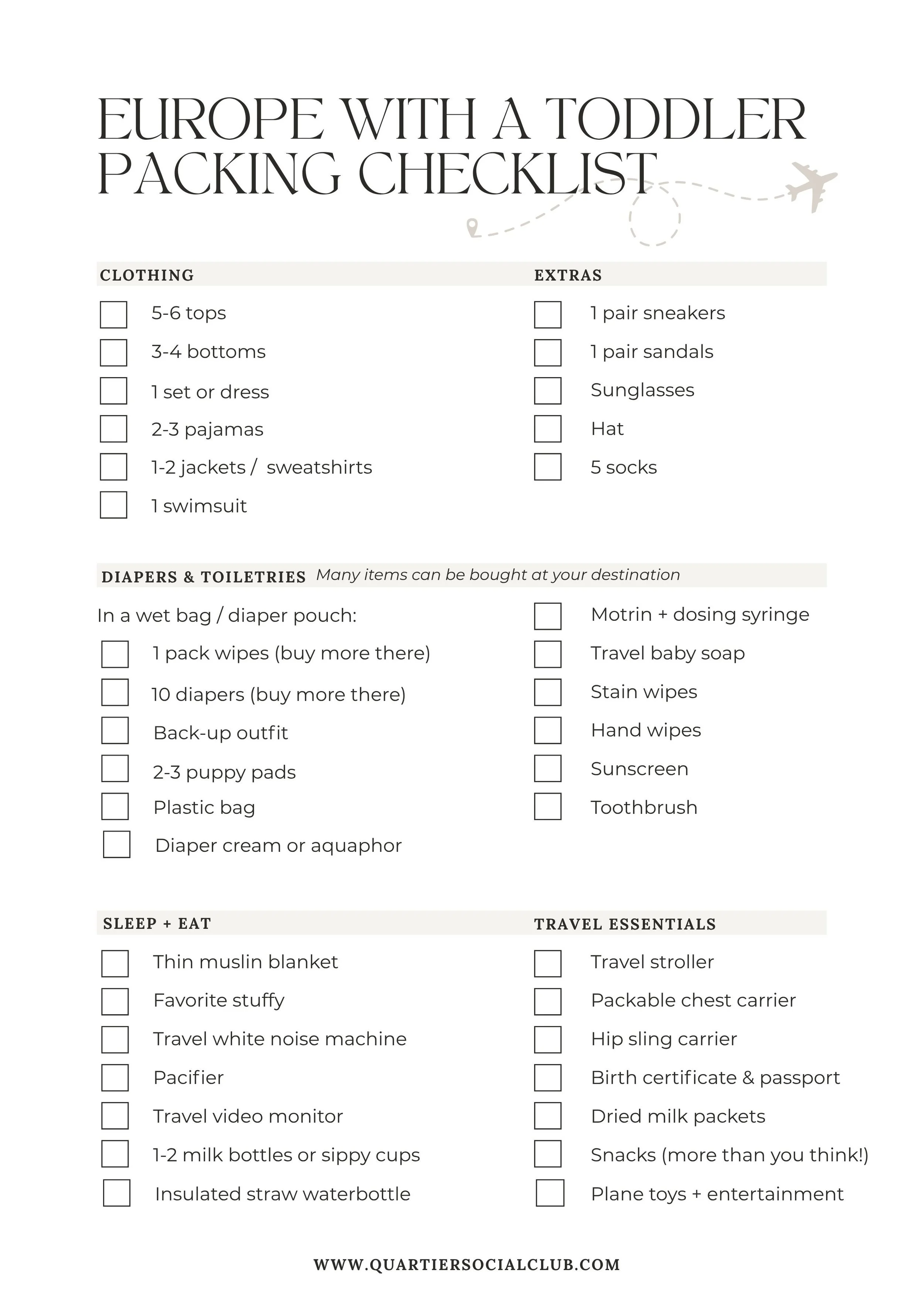 Complete packing checklist for traveling to europe with a toddler