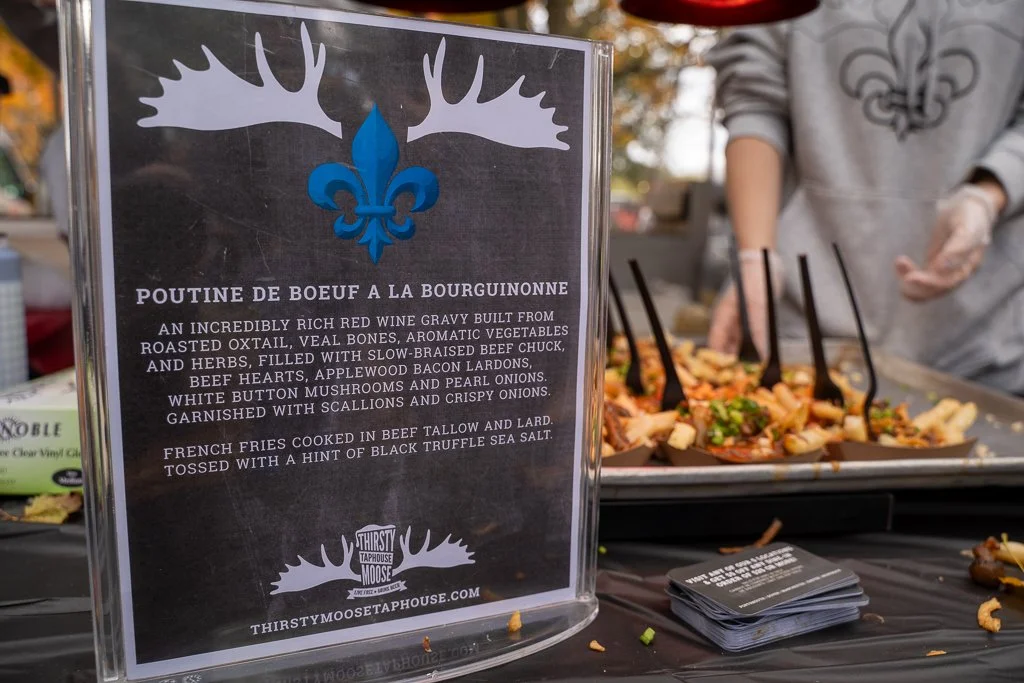 Thirsty Moose at NH PoutineFest. Use of French to help the culture