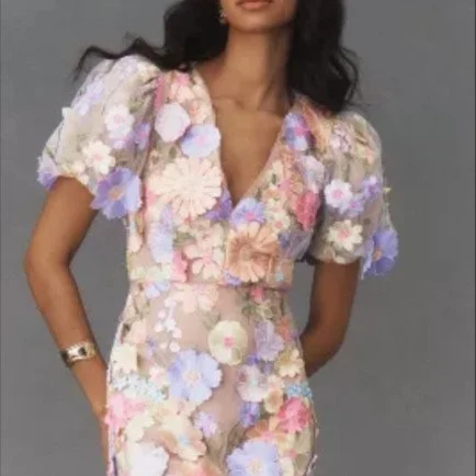 Anthropologie Applique Floral Mini Dress