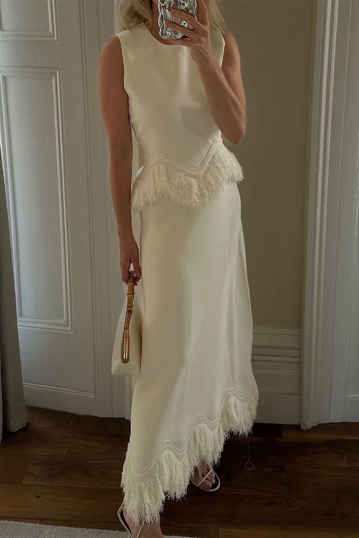 Celebrities Elegant Fringed Trim O Neck Sleeveless Two Pieces.jpeg