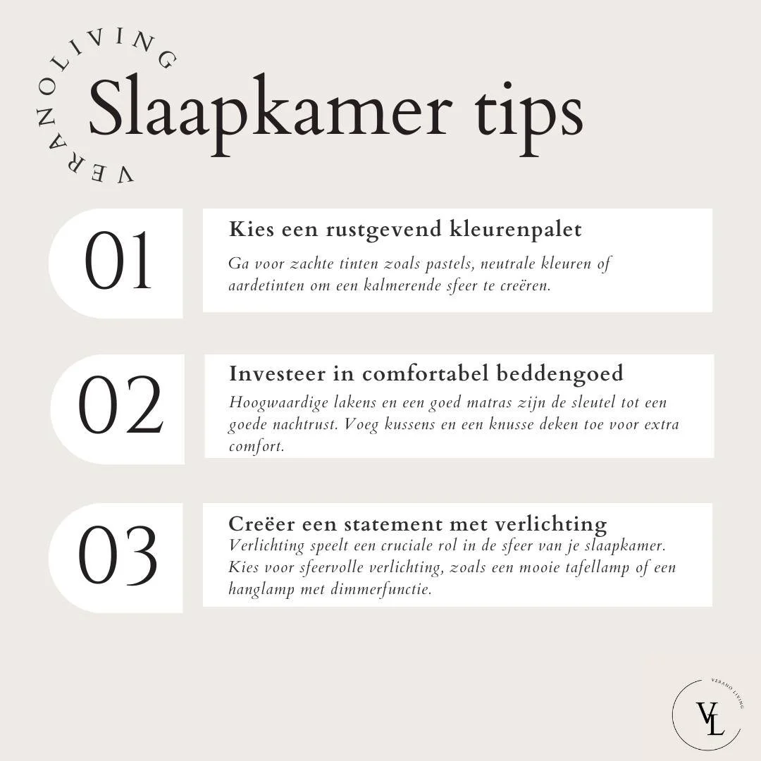 Transformeer je slaapkamer in een oase van rust en stijl

De slaapkamer is meer dan alleen een plek om te slapen; het is je persoonlijke toevluchtsoord. 

Hier zijn enkele tips om je slaapkamerinterieur naar een hoger niveau te tillen:

- Kies een ru