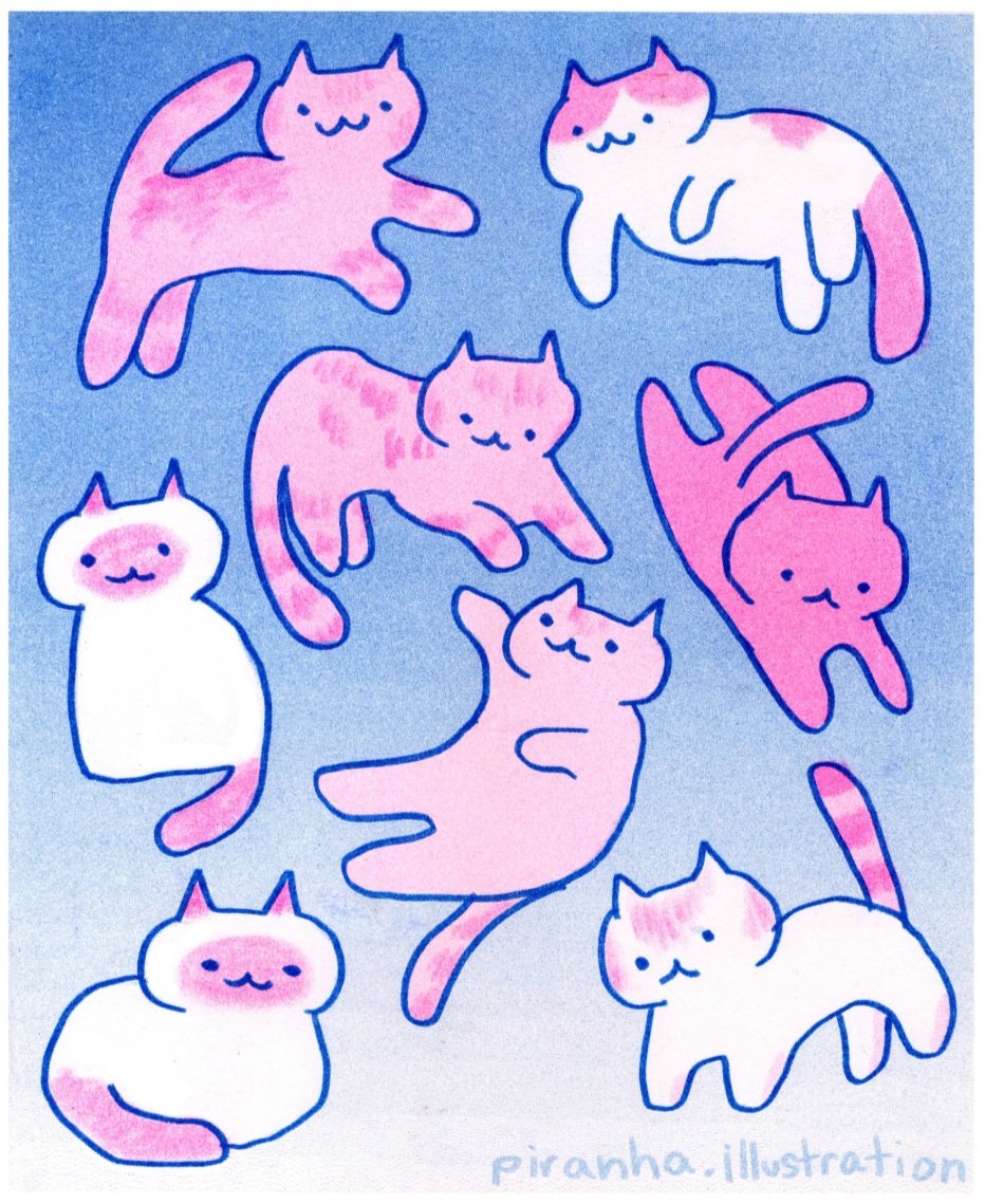 "Kitties I Know", 2-color riso print