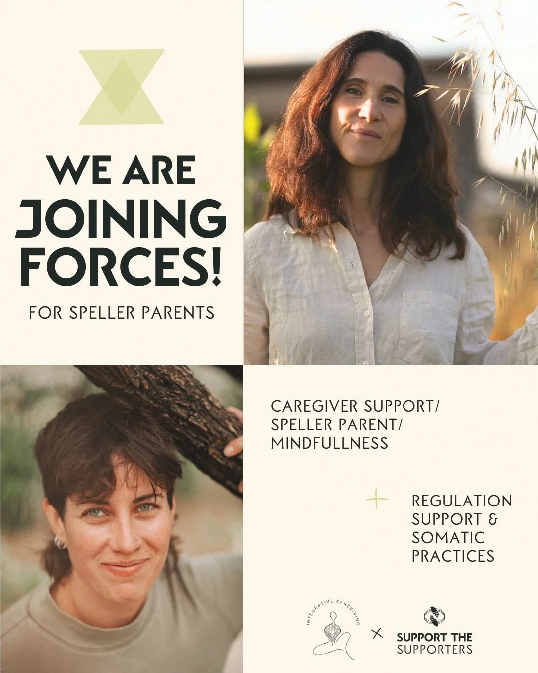 📣 Tanya Yarkoni (Integrative Caregiving) &amp; I, 
Katie Kittle (Support the Supporters) are teaming up for speller parents/caregivers! 🙌🏼 🙌🏼

Grateful for aligned visions, staying open to collaborating, and to join forces with a grounded, power