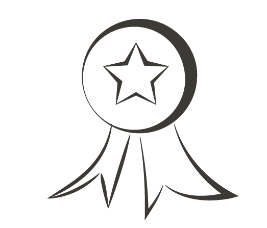Icon of a star in a ribbon circle with two ribbons dangling below, representing Rebecca Smith's Person-Centred Counselling Qualifications.