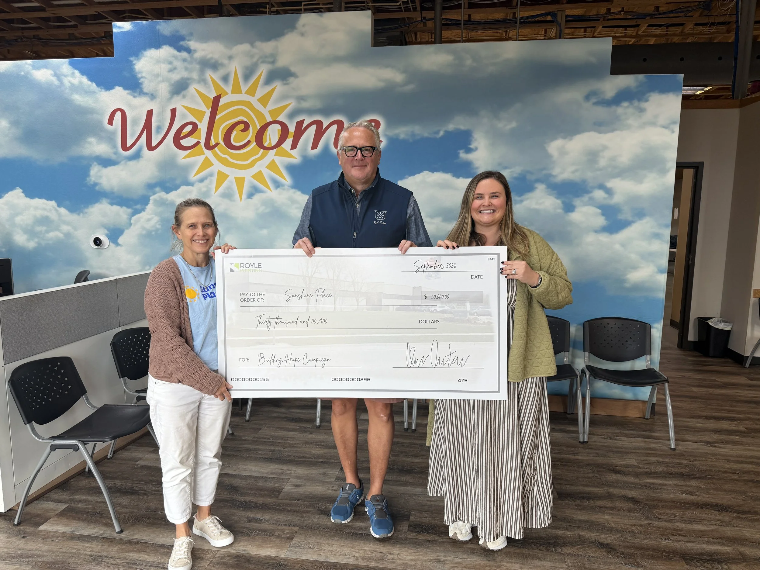 Royle Printing Makes Meaningful Gift to Sunshine Place’s Building Hope Project