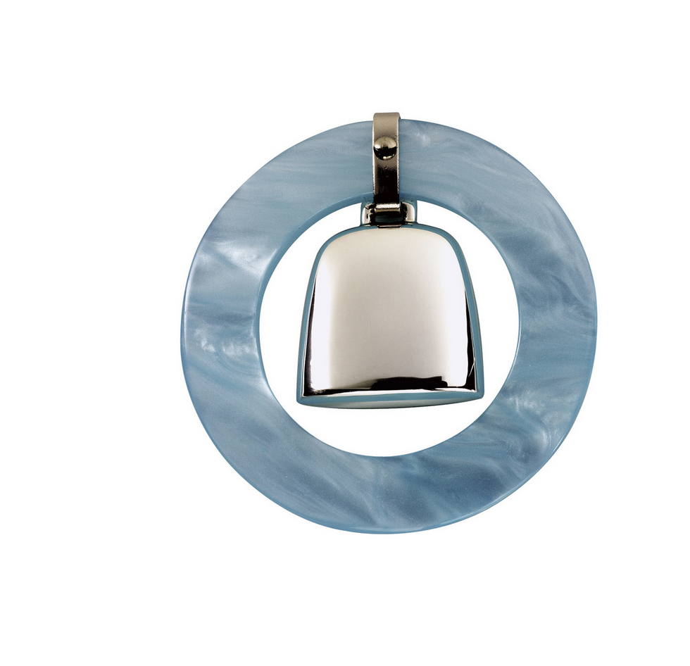 Pearly Ring Rattle, Blue, Sterling Silver