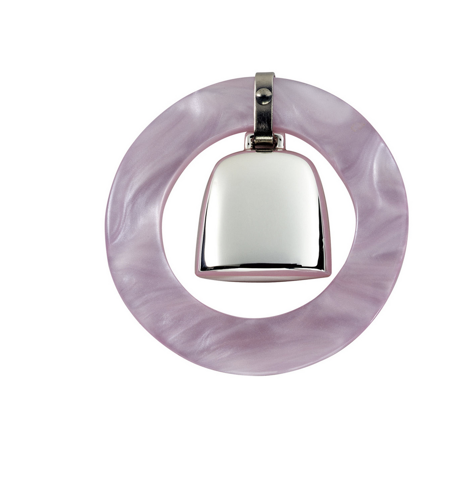 Pearly Ring Rattle, Pink, Sterling Silver
