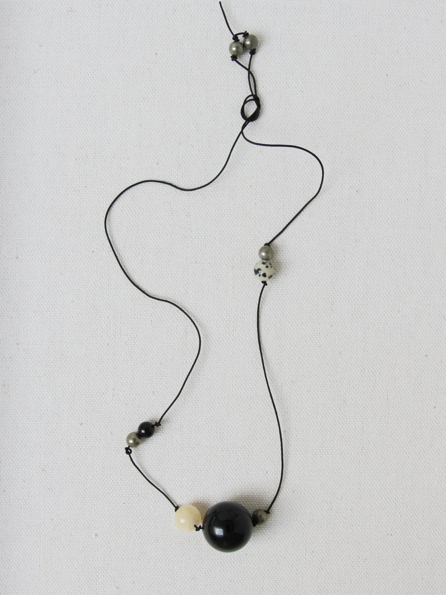 Black Onyx and Yellow Calcite Necklace Kit, made up into a cord necklace
