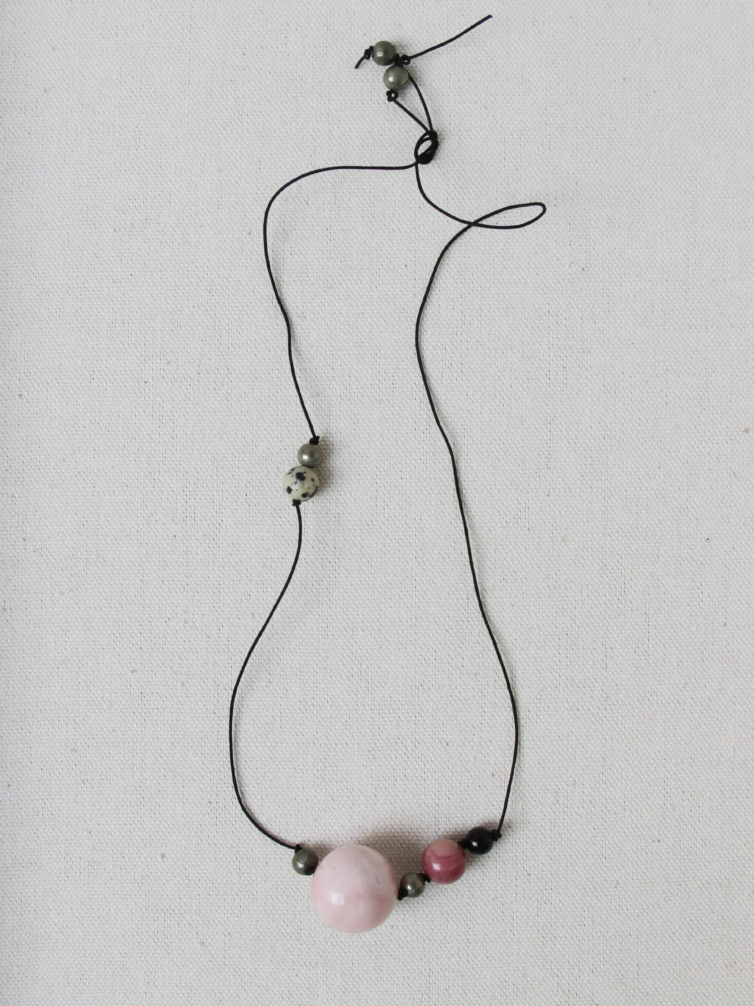 Pink Opal and Phodonite Necklace Kit, made up into a cord necklace