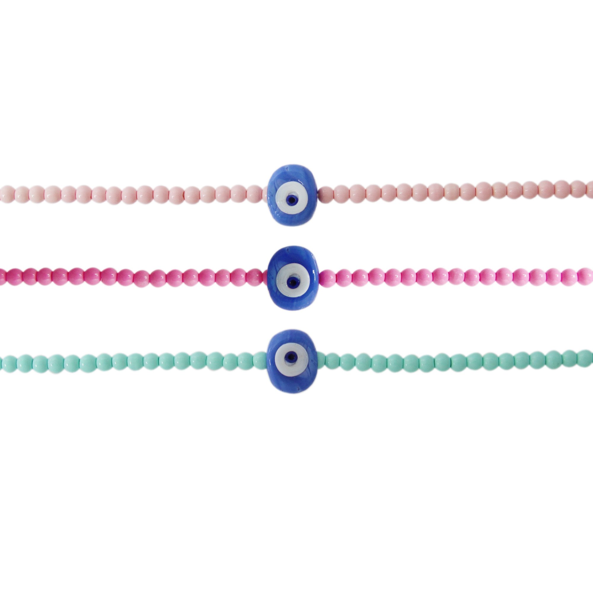 Evil Eye Friendship Bracelet Kit in Light Pink, Bright Pink and Turquoise