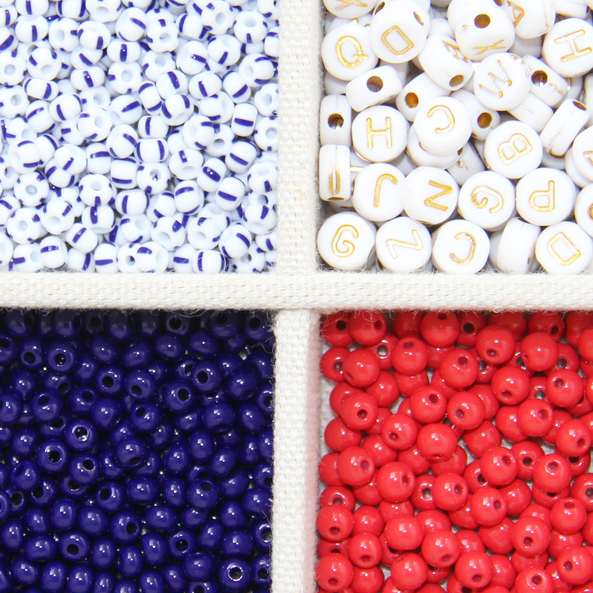 Mix of Blue, Red and Striped Beads