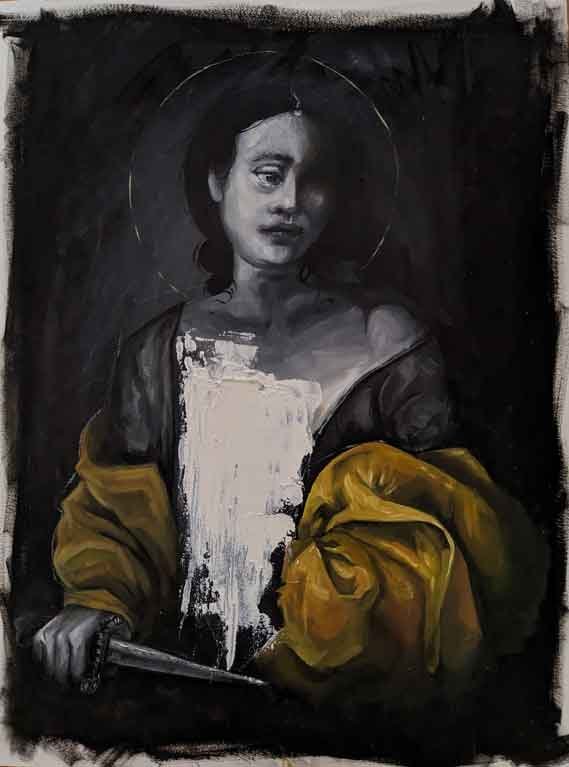 Lucretia’s Modesty (May 2021)
18 x 24”
Oil on Paper.
A Roman heroine’s story told respectfully, without talk of virtue.