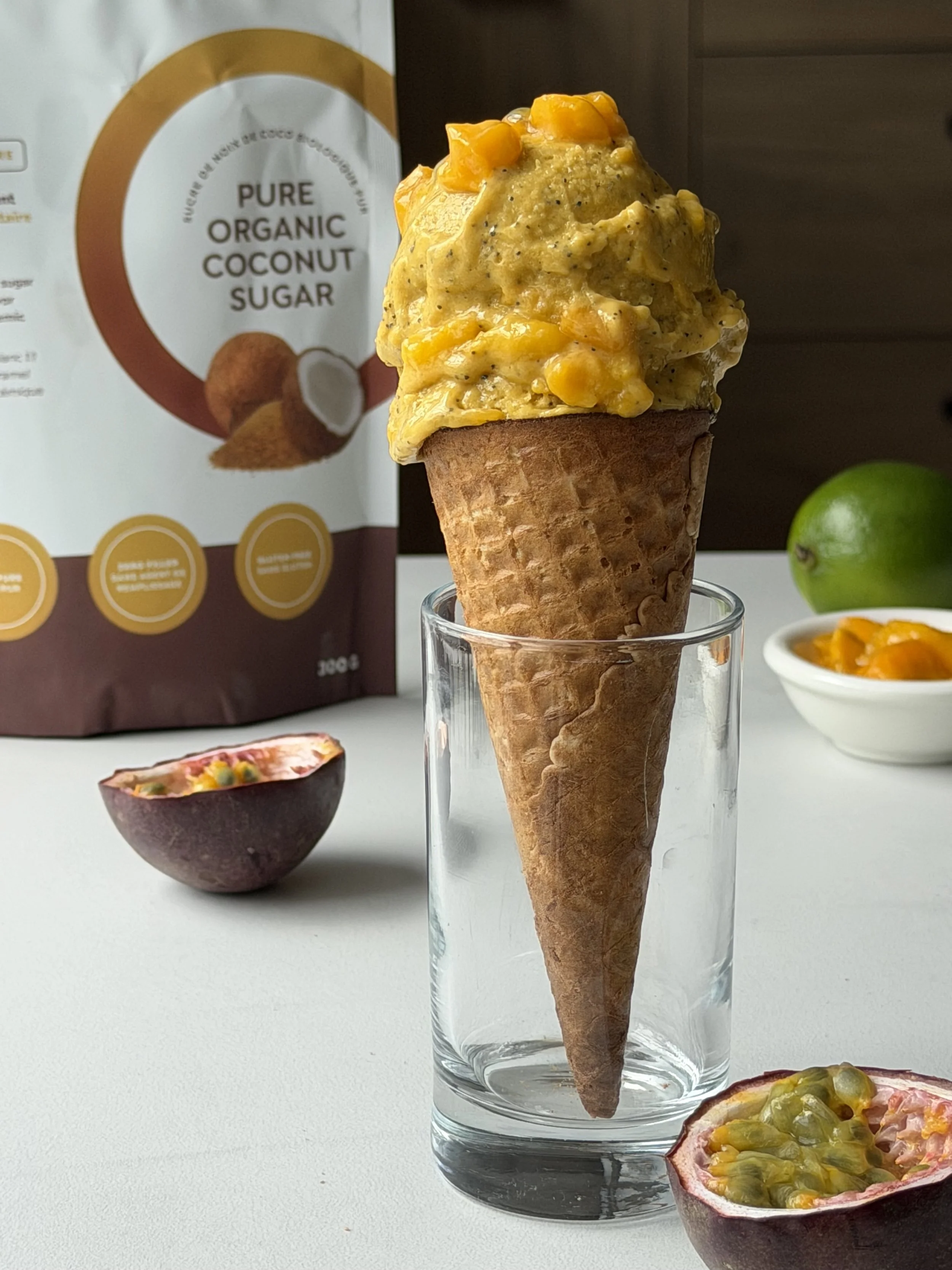 Crème glacée mangue et fruits de la passion sans sorbetière